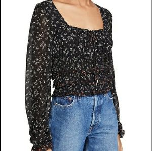 Free People Lolita Long Sleeve Black Floral Blouse